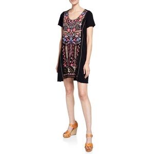 Johnny Was Black Dress and or Tunic Top with Colorful Embroidery Size Small